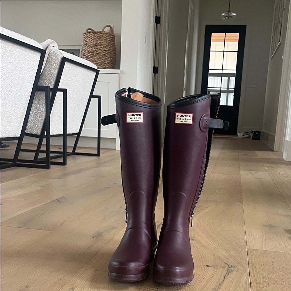 Hunter rag & bone  collab Burgundy Tall Rain Boots